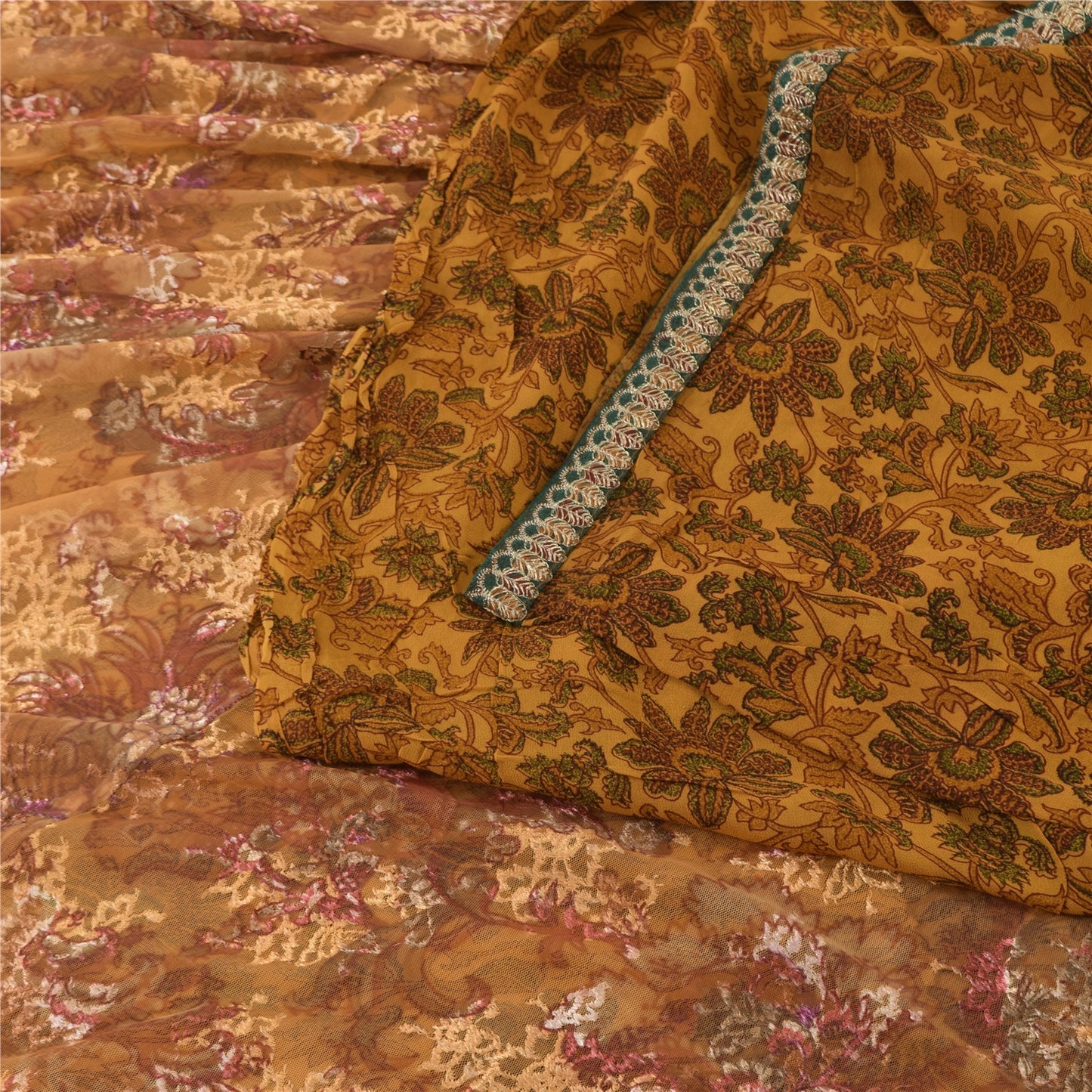 Sanskriti Vintage Mustard Sarees Pure Georgette Embroidered Premium Sari Fabric