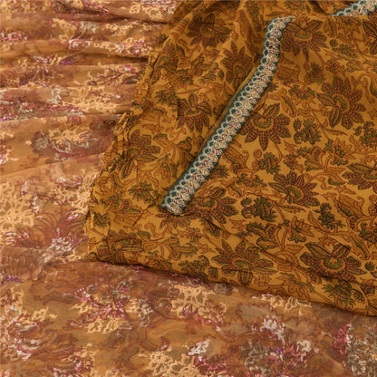 Sanskriti Vintage Mustard Sarees Pure Georgette Embroidered Premium Sari Fabric