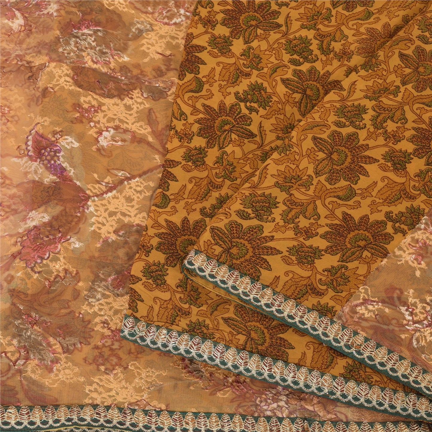 Sanskriti Vintage Mustard Sarees Pure Georgette Embroidered Premium Sari Fabric