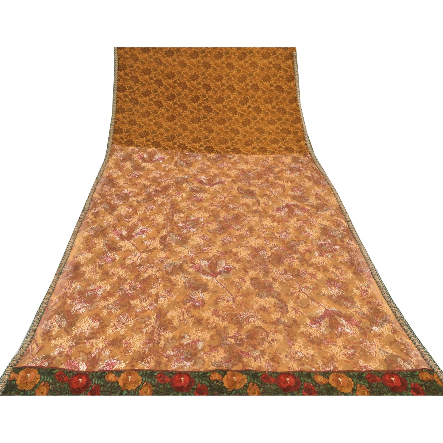 Sanskriti Vintage Mustard Sarees Pure Georgette Embroidered Premium Sari Fabric
