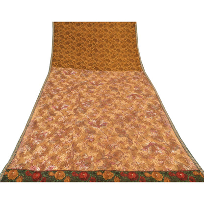 Sanskriti Vintage Mustard Sarees Pure Georgette Embroidered Premium Sari Fabric