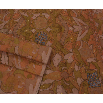 Vintage Brown Saree Art Silk Hand Beads Fabric Craft Premium 5 YD Sari