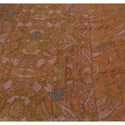 Vintage Brown Saree Art Silk Hand Beads Fabric Craft Premium 5 YD Sari