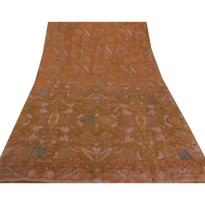 Vintage Brown Saree Art Silk Hand Beads Fabric Craft Premium 5 YD Sari