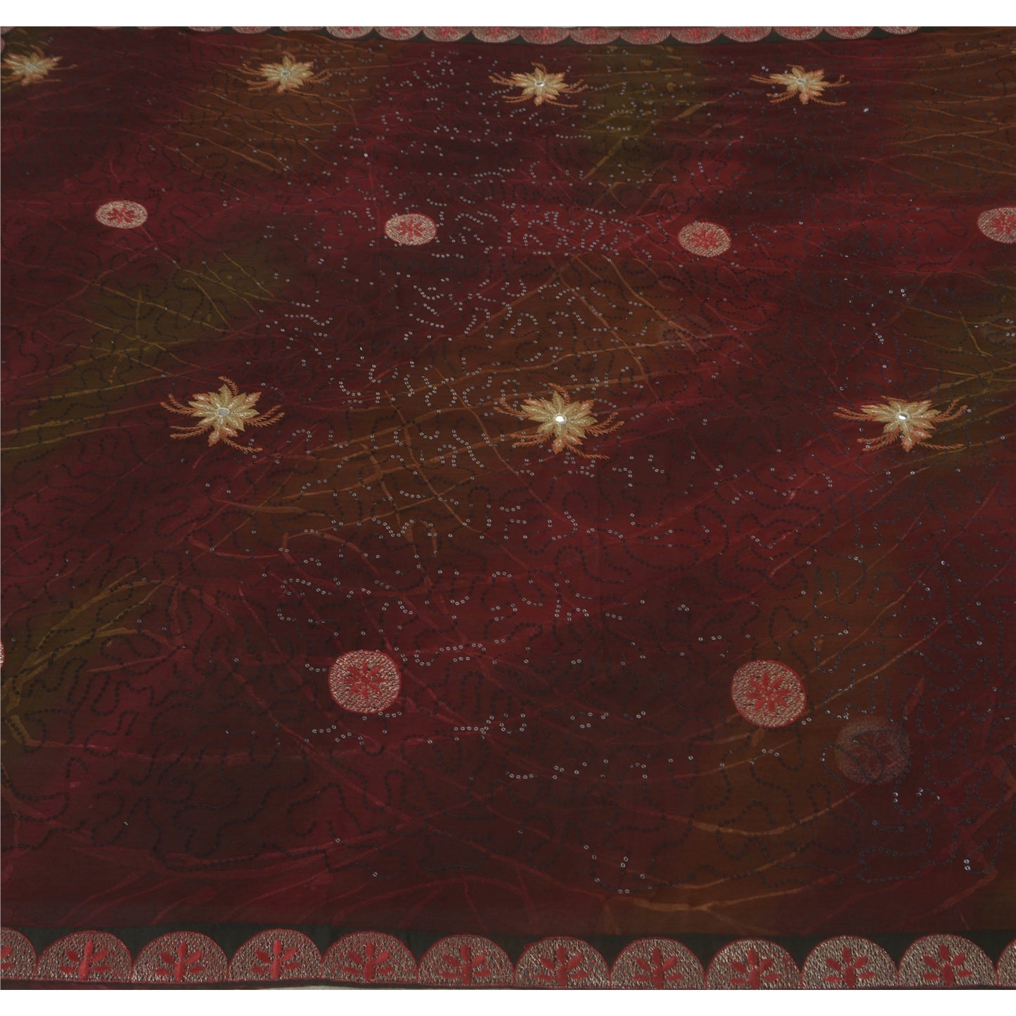 Sanskriti Vintage Sarees Georgette Hand Beaded Sari 5 YD Soft Craft Fabric