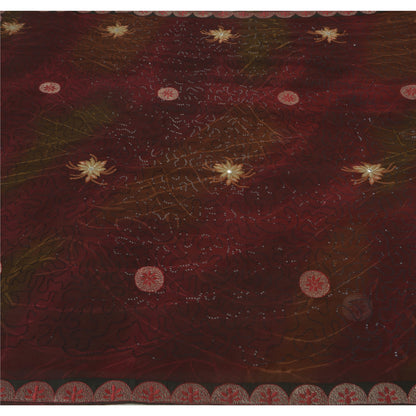 Sanskriti Vintage Sarees Georgette Hand Beaded Sari 5 YD Soft Craft Fabric