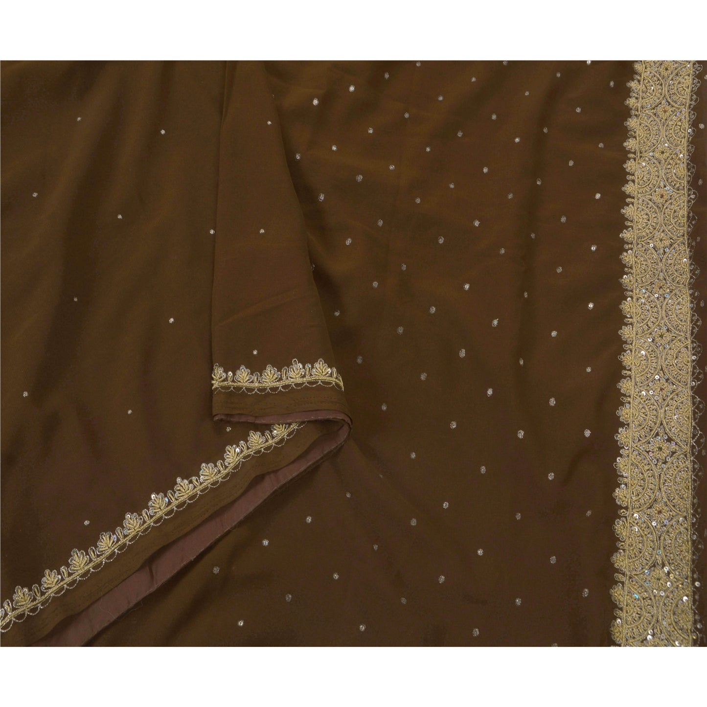 Sanskriti Vintage Green Sarees Georgette Hand Beaded Sari Craft Fabric Craft