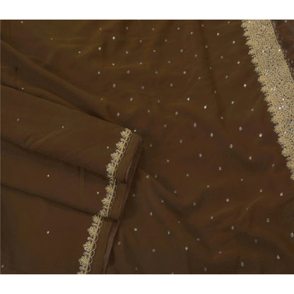 Sanskriti Vintage Green Sarees Georgette Hand Beaded Sari Craft Fabric Craft