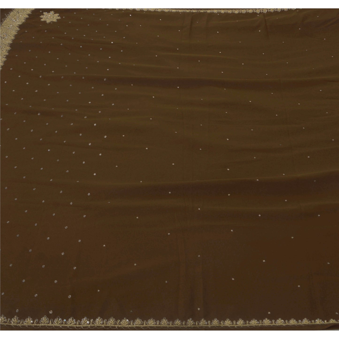 Sanskriti Vintage Green Sarees Georgette Hand Beaded Sari Craft Fabric Craft