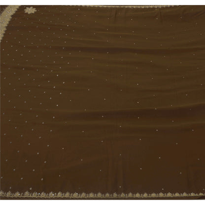 Sanskriti Vintage Green Sarees Georgette Hand Beaded Sari Craft Fabric Craft