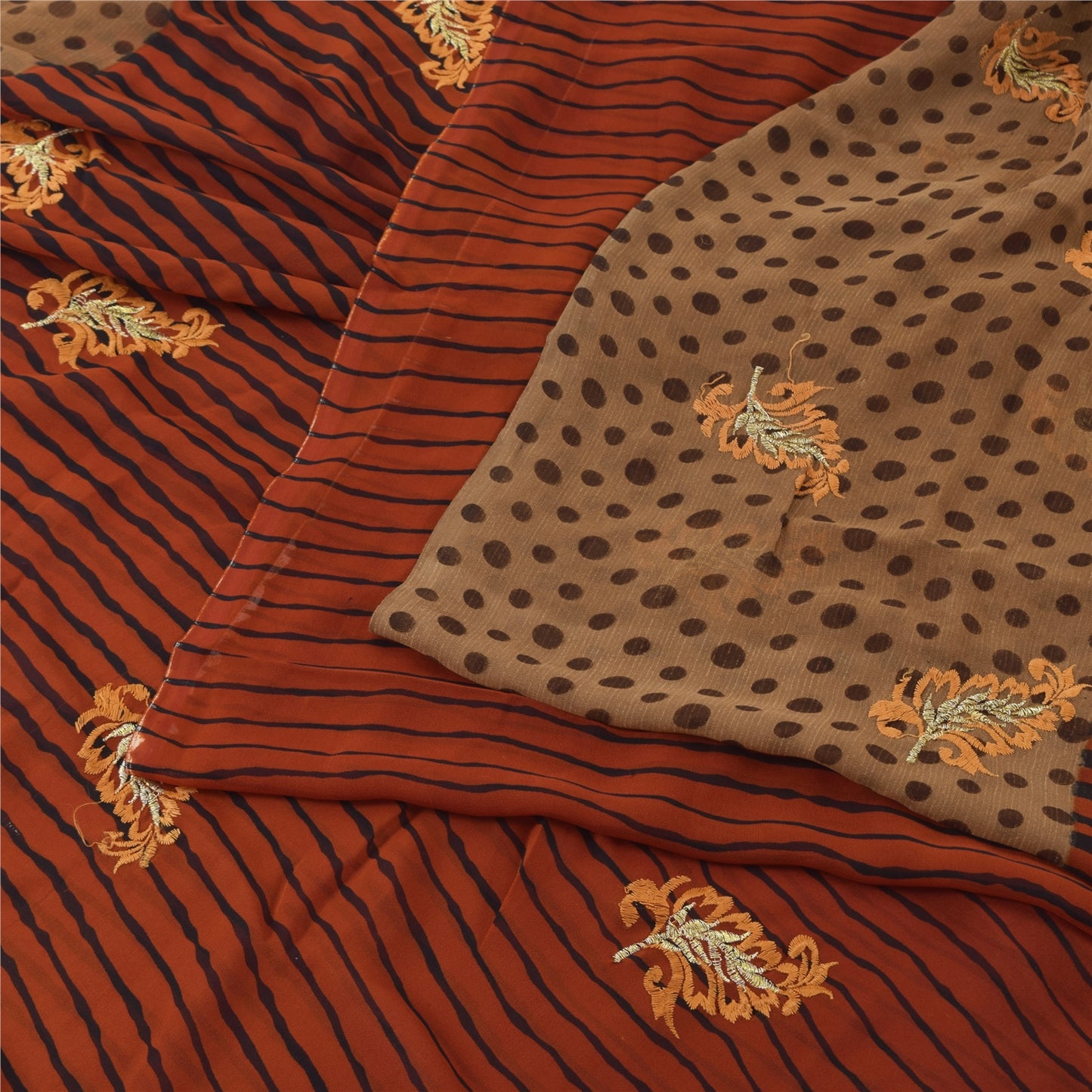 Sanskriti Vintage Red/Brown Sarees Georgette Embroidered Premium Sari 5yd Fabric
