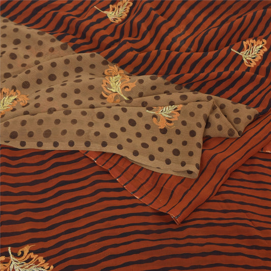 Sanskriti Vintage Red/Brown Sarees Georgette Embroidered Premium Sari 5yd Fabric