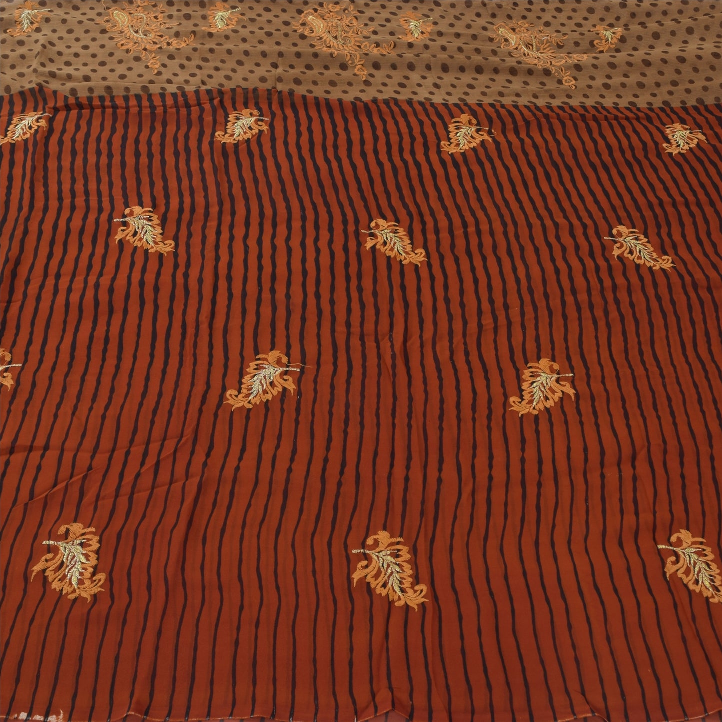 Sanskriti Vintage Red/Brown Sarees Georgette Embroidered Premium Sari 5yd Fabric