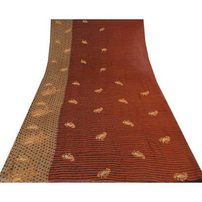 Sanskriti Vintage Red/Brown Sarees Georgette Embroidered Premium Sari 5yd Fabric
