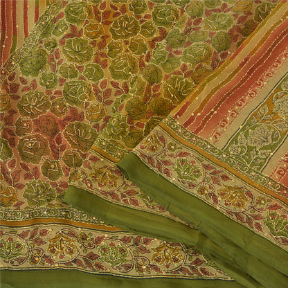 Sanskriti Vintage Sarees Art Silk Hand Beaded Kantha Premium Sari Craft Fabric