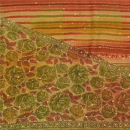 Sanskriti Vintage Sarees Art Silk Hand Beaded Kantha Premium Sari Craft Fabric