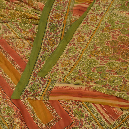 Sanskriti Vintage Sarees Art Silk Hand Beaded Kantha Premium Sari Craft Fabric