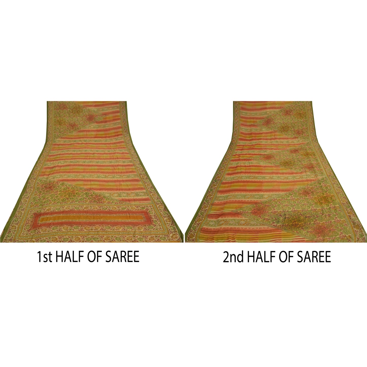 Sanskriti Vintage Sarees Art Silk Hand Beaded Kantha Premium Sari Craft Fabric