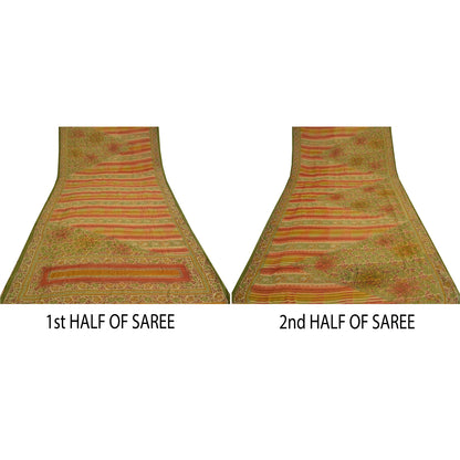 Sanskriti Vintage Sarees Art Silk Hand Beaded Kantha Premium Sari Craft Fabric