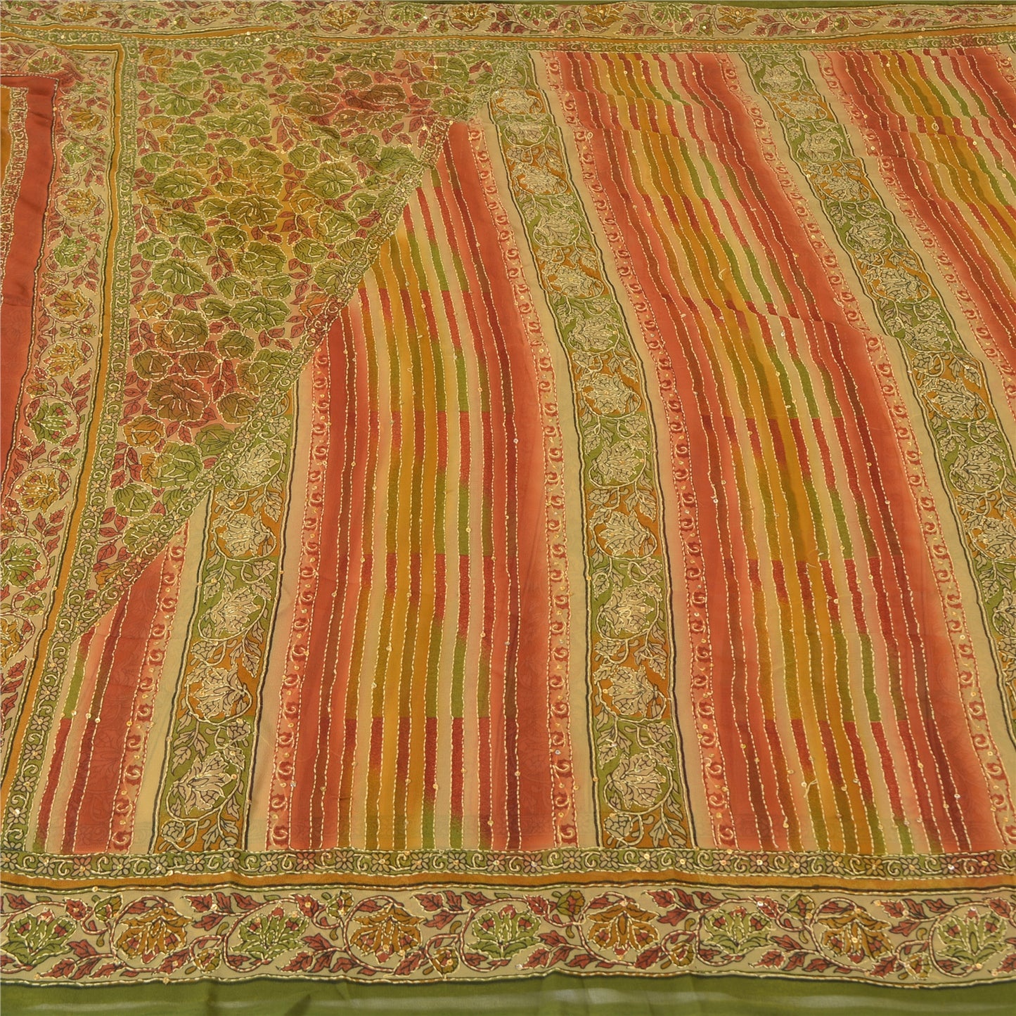 Sanskriti Vintage Sarees Art Silk Hand Beaded Kantha Premium Sari Craft Fabric