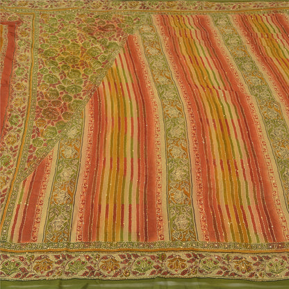 Sanskriti Vintage Sarees Art Silk Hand Beaded Kantha Premium Sari Craft Fabric