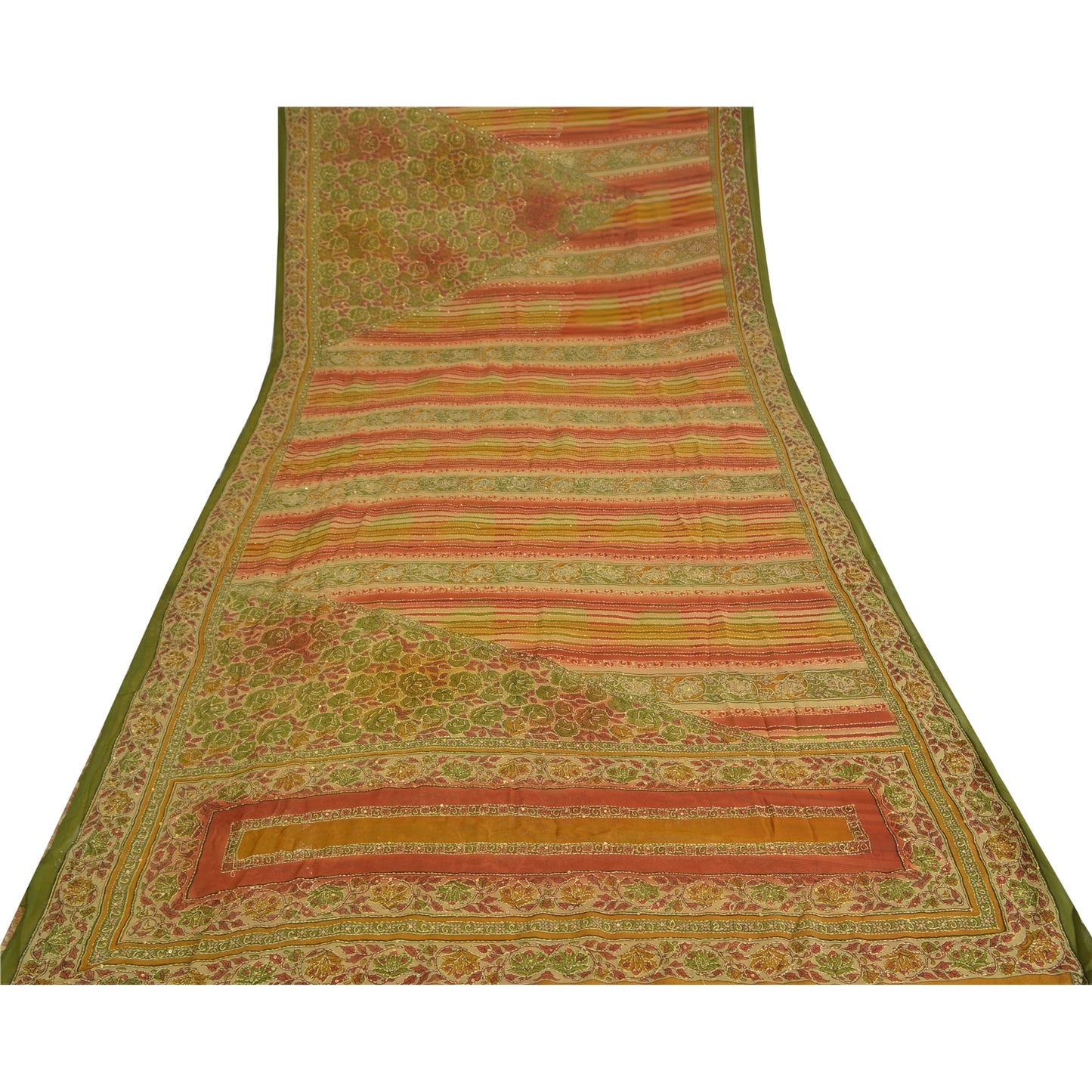 Sanskriti Vintage Sarees Art Silk Hand Beaded Kantha Premium Sari Craft Fabric