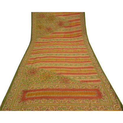 Sanskriti Vintage Sarees Art Silk Hand Beaded Kantha Premium Sari Craft Fabric