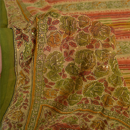Sanskriti Vintage Sarees Art Silk Hand Beaded Kantha Premium Sari Craft Fabric