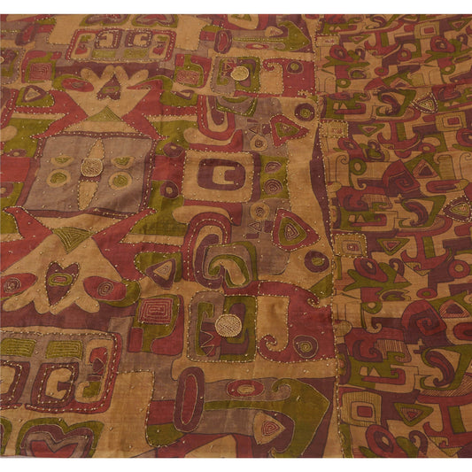 Sanskriti Vintage Sarees Art Silk Hand Beads Craft Sari Décor 5 YD Fabric