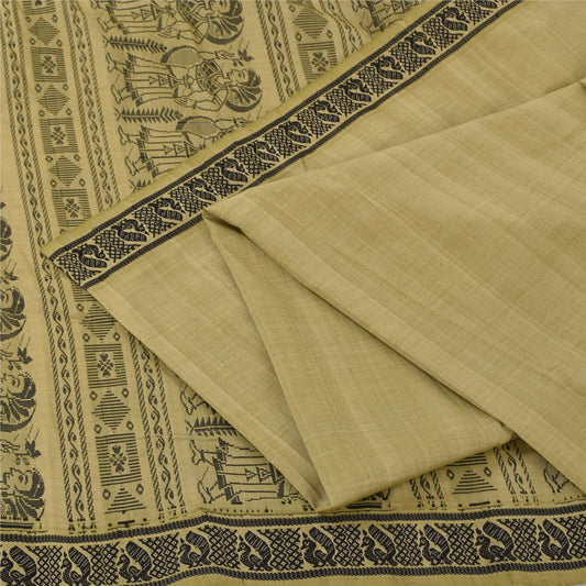 Sanskriti Vintage Sage Green Sarees Blend Silk Baluchari Woven Sari Craft Fabric