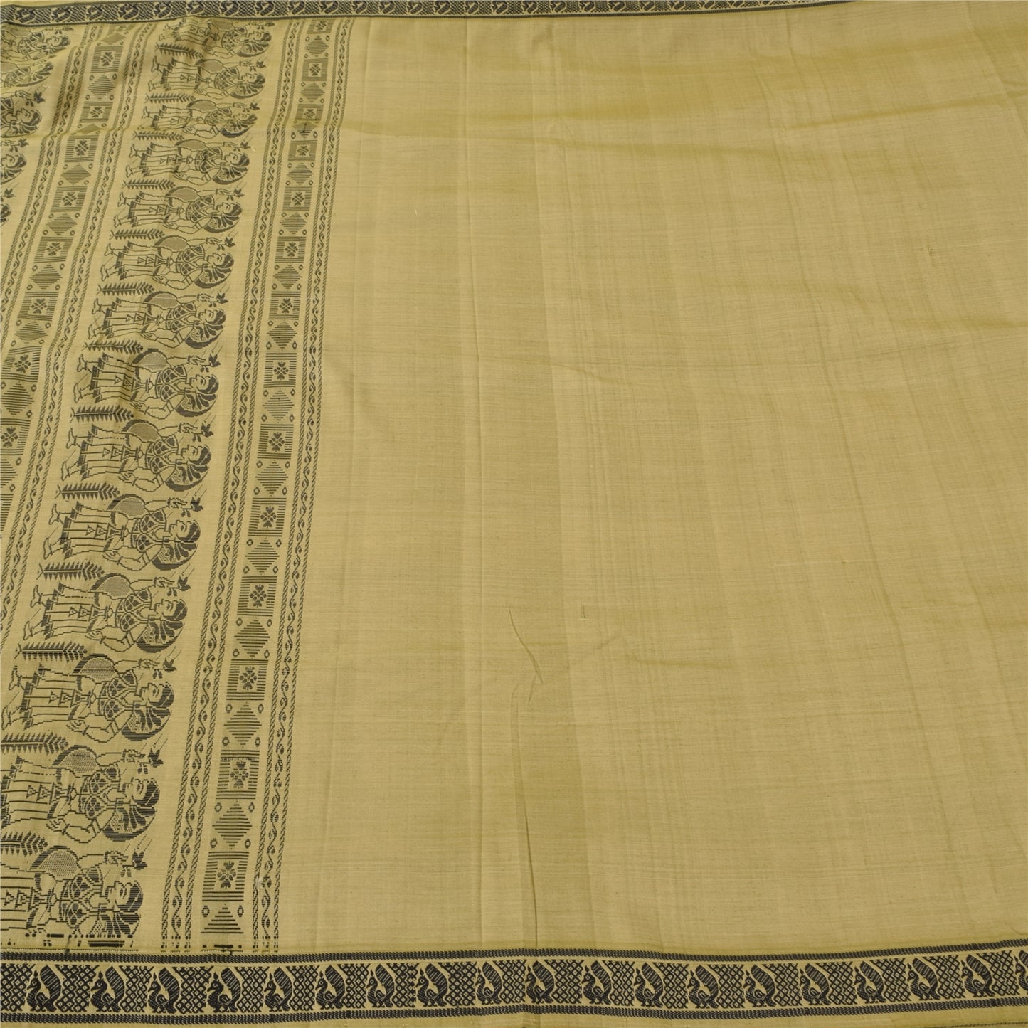 Sanskriti Vintage Sari Blend Silk Sage Green Saree Baluchari Woven 5yd Craft Fabric Crafters & Upcyclers, Indian Eco-Friendly Fabric