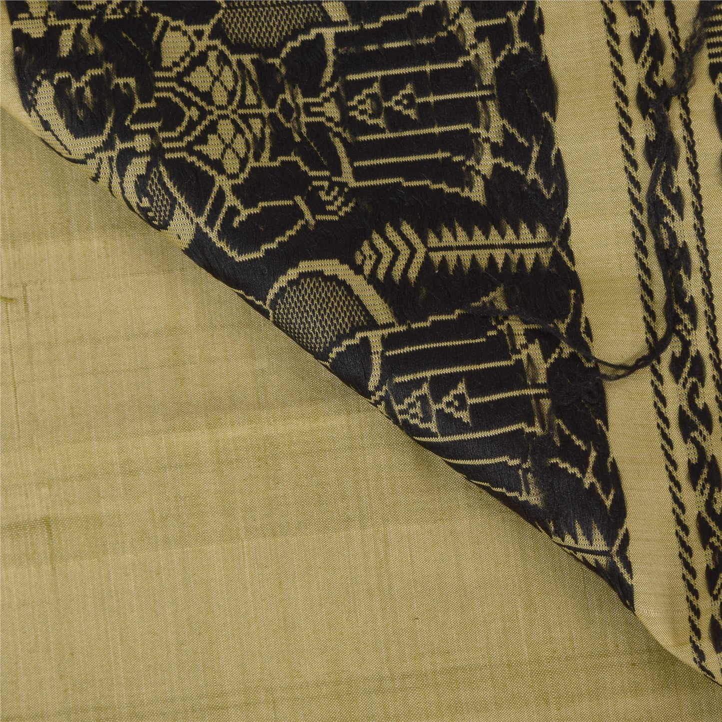 Sanskriti Vintage Sari Blend Silk Sage Green Saree Baluchari Woven 5yd Craft Fabric Crafters & Upcyclers, Indian Eco-Friendly Fabric