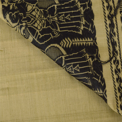 Sanskriti Vintage Sari Blend Silk Sage Green Saree Baluchari Woven 5yd Craft Fabric Crafters & Upcyclers, Indian Eco-Friendly Fabric