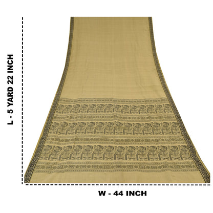 Sanskriti Vintage Sari Blend Silk Sage Green Saree Baluchari Woven 5yd Craft Fabric Crafters & Upcyclers, Indian Eco-Friendly Fabric