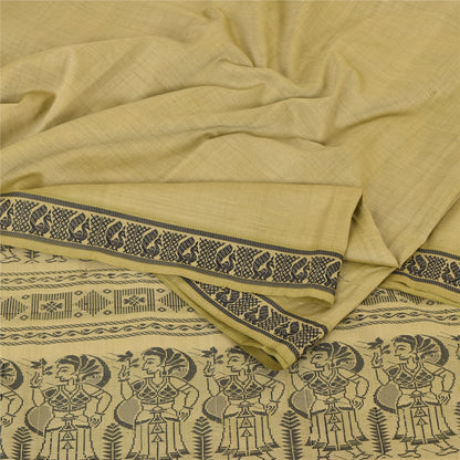 Sanskriti Vintage Sari Blend Silk Sage Green Saree Baluchari Woven 5yd Craft Fabric Crafters & Upcyclers, Indian Eco-Friendly Fabric