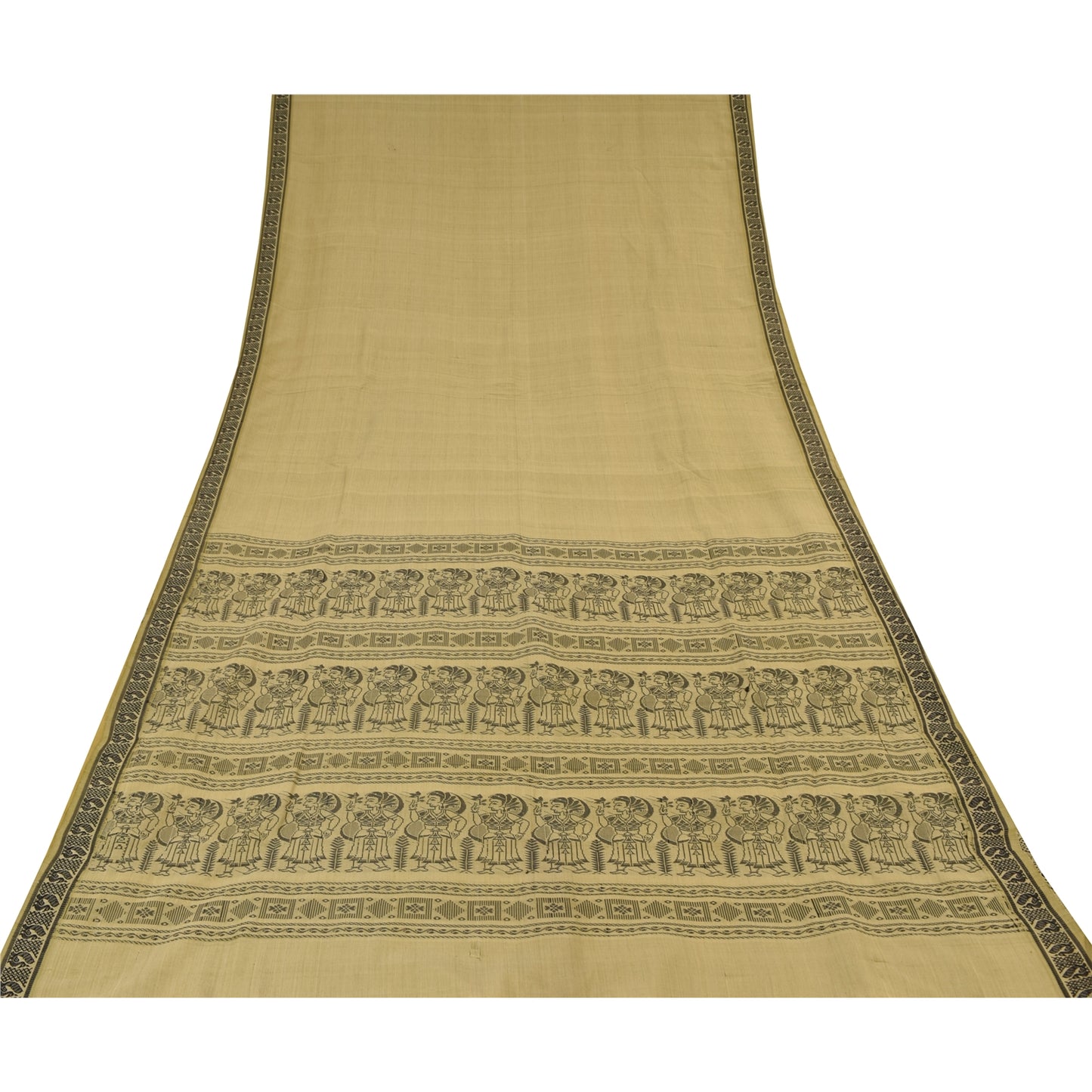 Sanskriti Vintage Sari Blend Silk Sage Green Saree Baluchari Woven 5yd Craft Fabric Crafters & Upcyclers, Indian Eco-Friendly Fabric