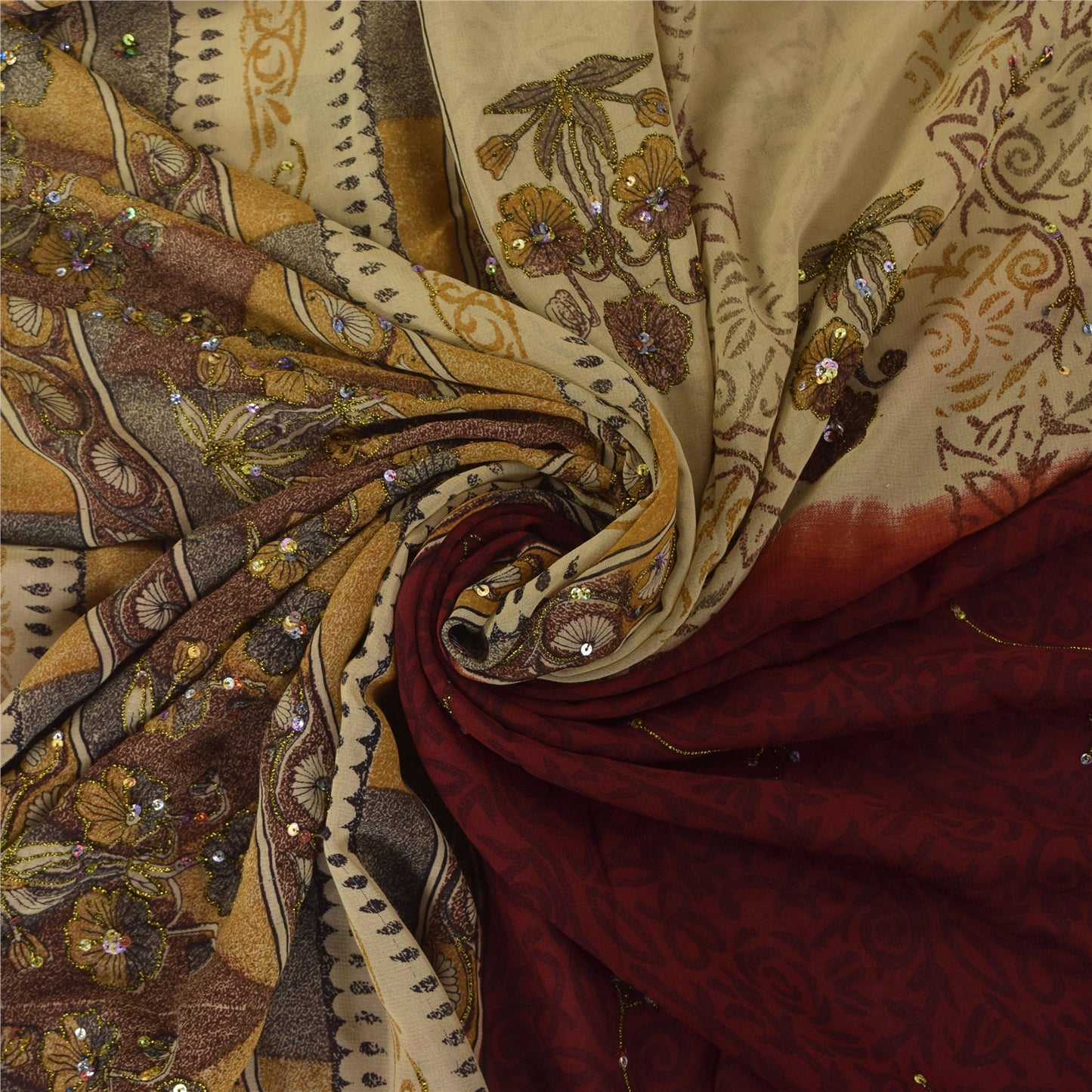 Sanskriti Vintage Cream Sarees Georgette Hand Beaded Premium Sari Craft Fabric