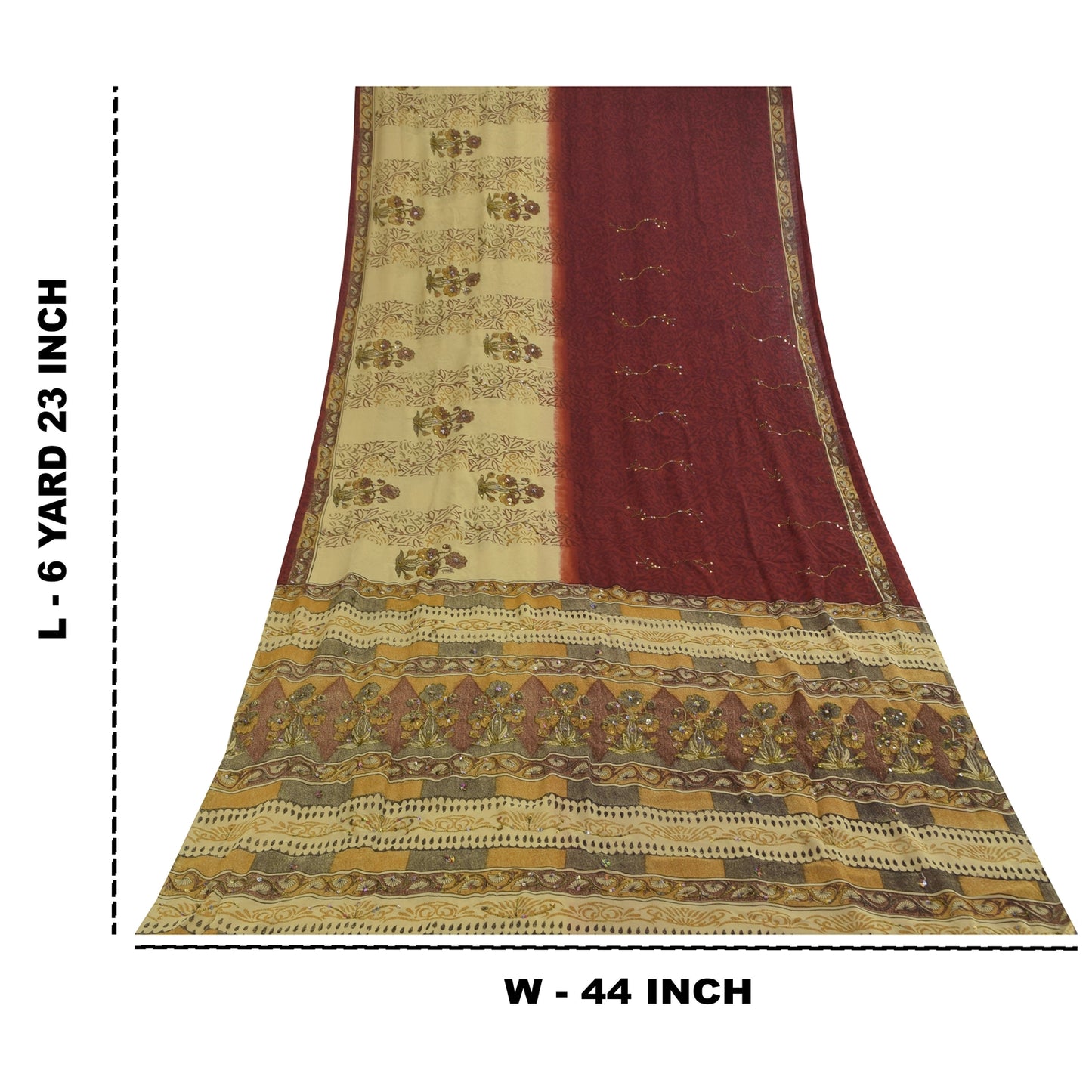 Sanskriti Vintage Cream Sarees Georgette Hand Beaded Premium Sari Craft Fabric