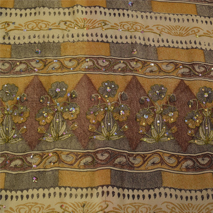Sanskriti Vintage Cream Sarees Georgette Hand Beaded Premium Sari Craft Fabric