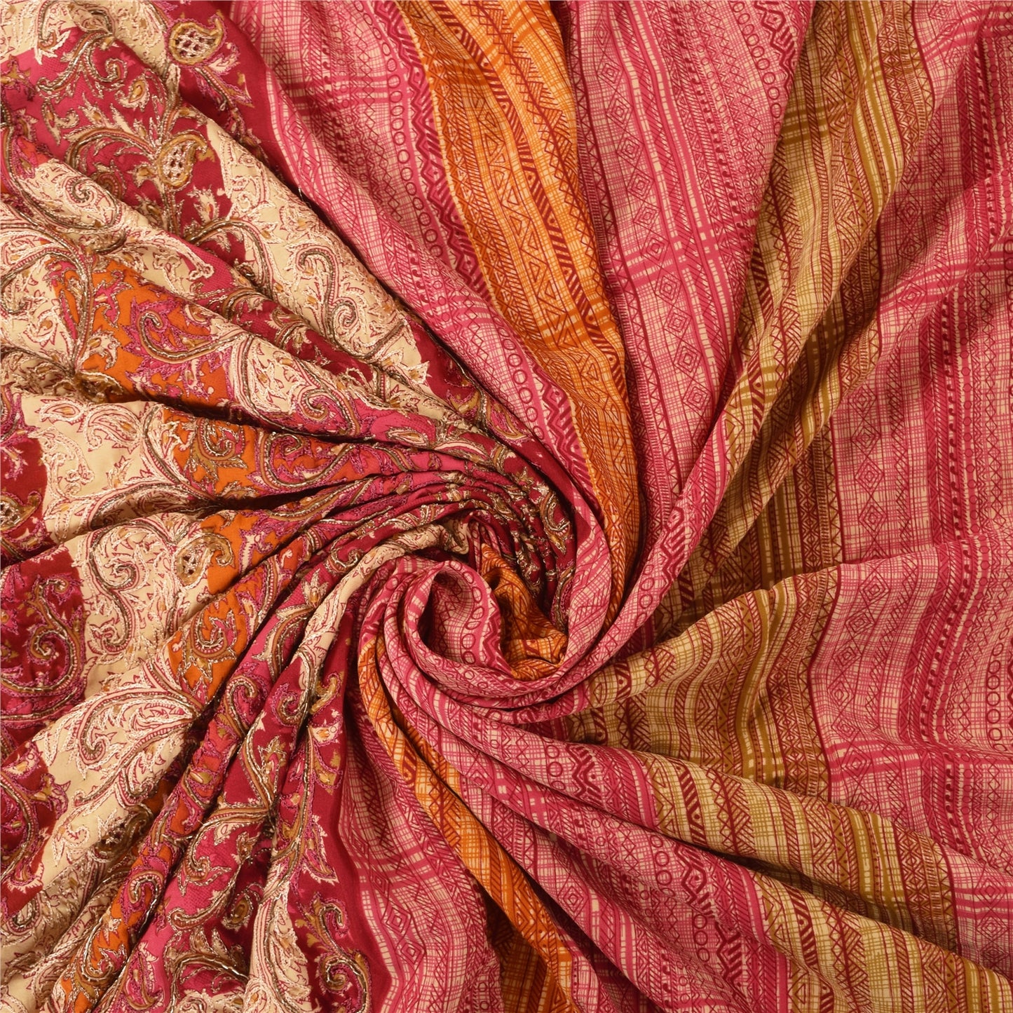 Sanskriti Vintage Sarees Art Silk Hand Beaded Printed Craft Fabric Premium Sari
