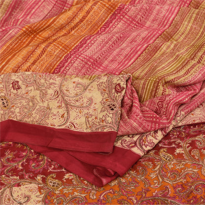 Sanskriti Vintage Sarees Art Silk Hand Beaded Printed Craft Fabric Premium Sari