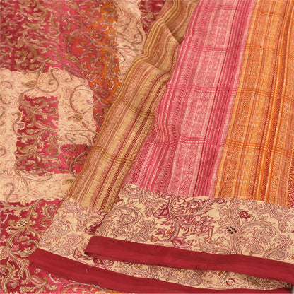 Sanskriti Vintage Sarees Art Silk Hand Beaded Printed Craft Fabric Premium Sari