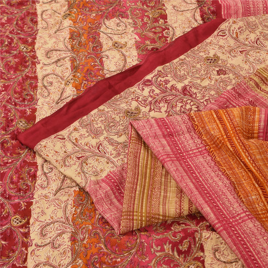 Sanskriti Vintage Sarees Art Silk Hand Beaded Printed Craft Fabric Premium Sari