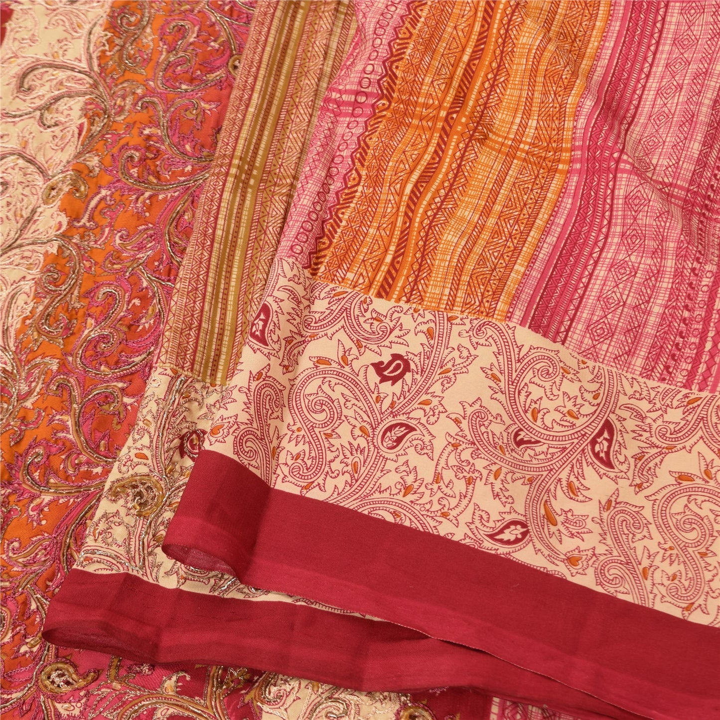 Sanskriti Vintage Sarees Art Silk Hand Beaded Printed Craft Fabric Premium Sari