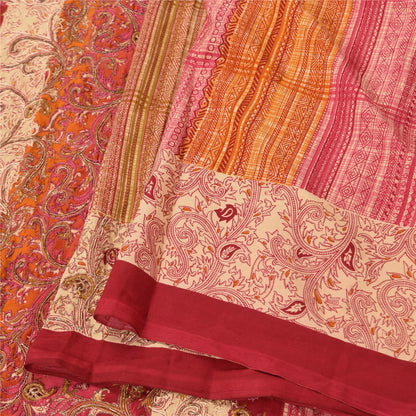 Sanskriti Vintage Sarees Art Silk Hand Beaded Printed Craft Fabric Premium Sari