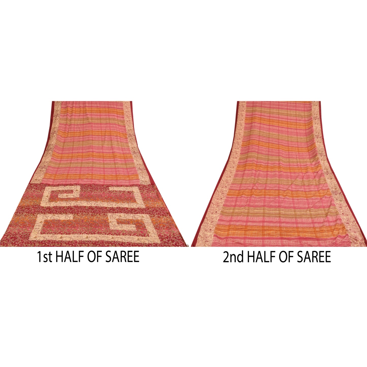 Sanskriti Vintage Sarees Art Silk Hand Beaded Printed Craft Fabric Premium Sari
