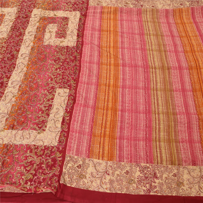 Sanskriti Vintage Sarees Art Silk Hand Beaded Printed Craft Fabric Premium Sari