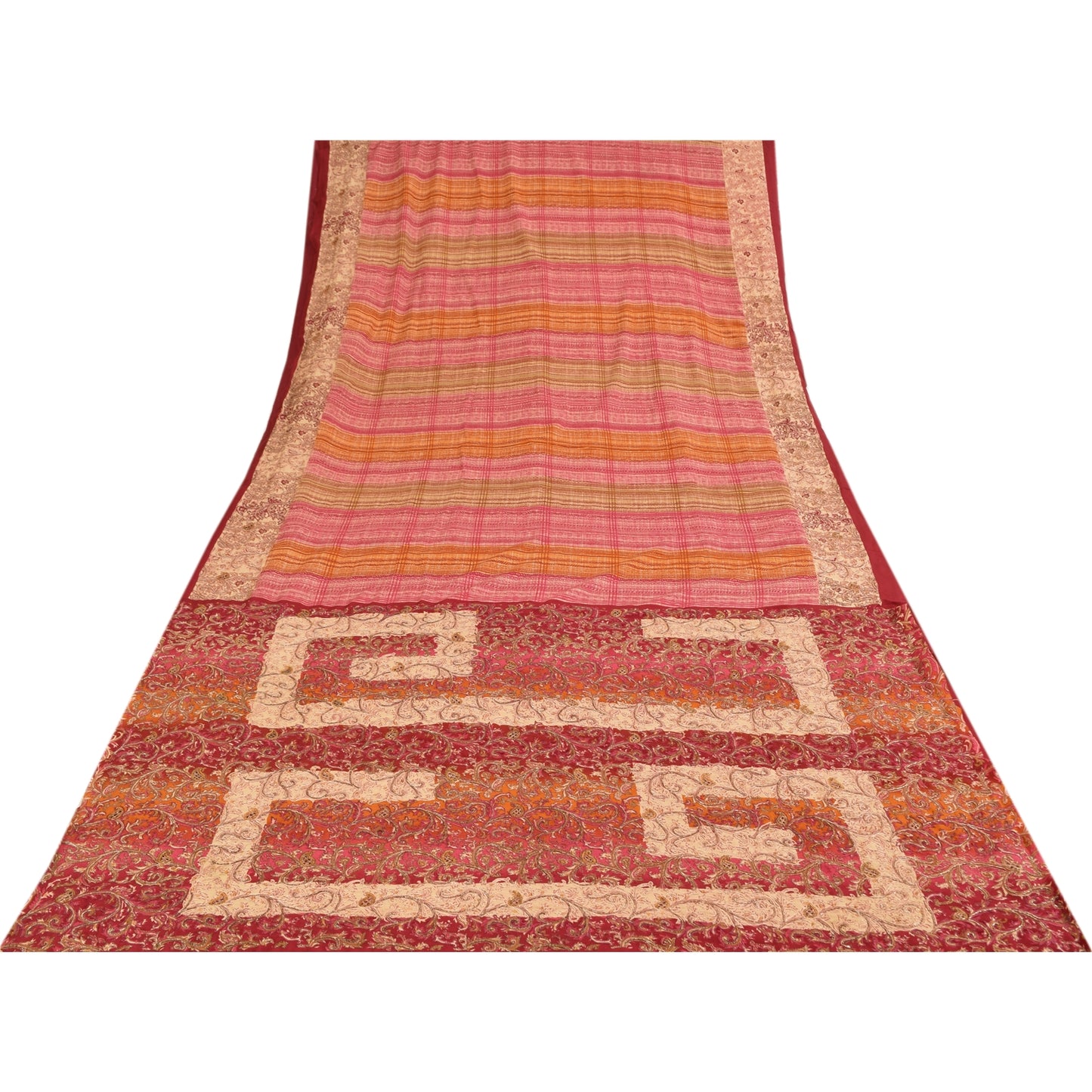 Sanskriti Vintage Sarees Art Silk Hand Beaded Printed Craft Fabric Premium Sari