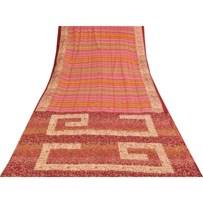 Sanskriti Vintage Sarees Art Silk Hand Beaded Printed Craft Fabric Premium Sari