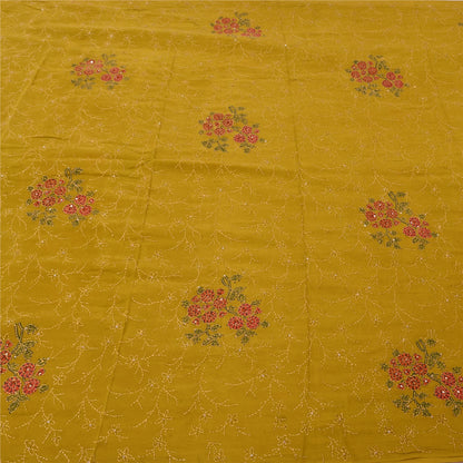 Sanskriti Vintage Green Sarees Pure Crepe Hand Beaded Kantha Sari Craft Fabric